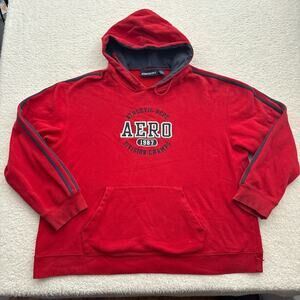 Vintage Y2K Aeropostale Hoodie Red Blue Striped Men's Size XXL Boxy Embroidered